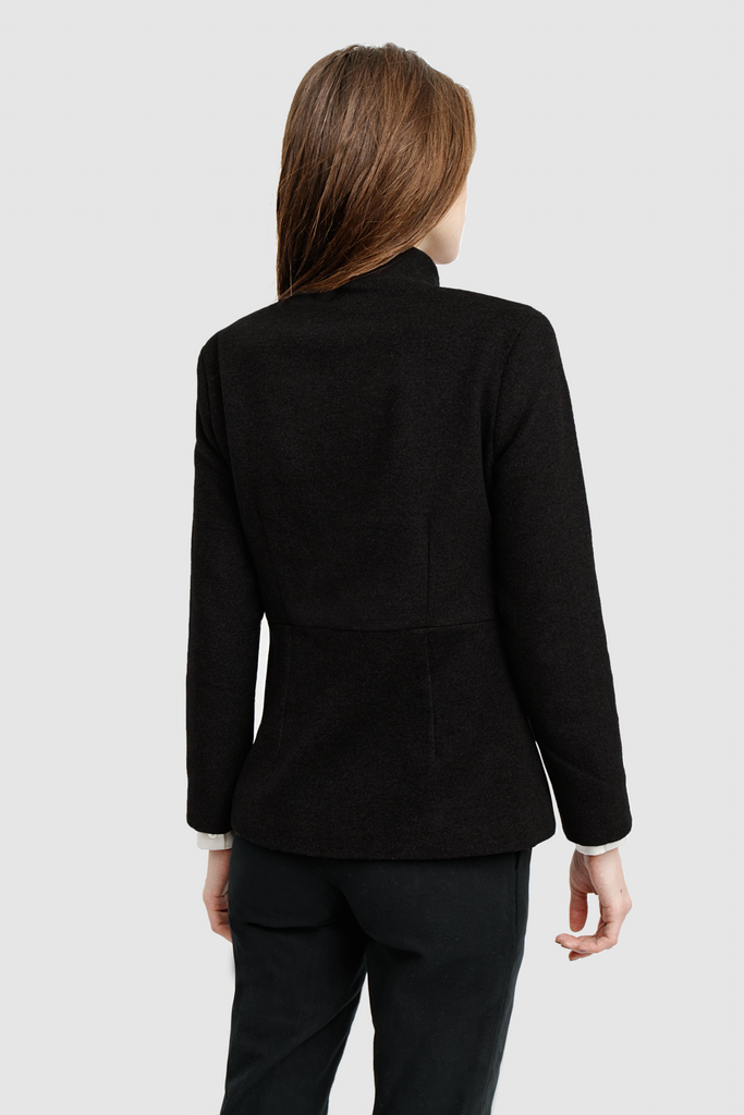 Black Cashmere Coat With Leather Closure