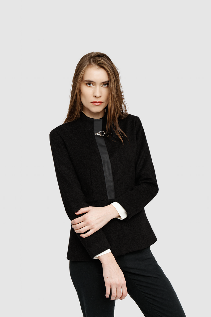 Black Cashmere Coat With Leather Closure